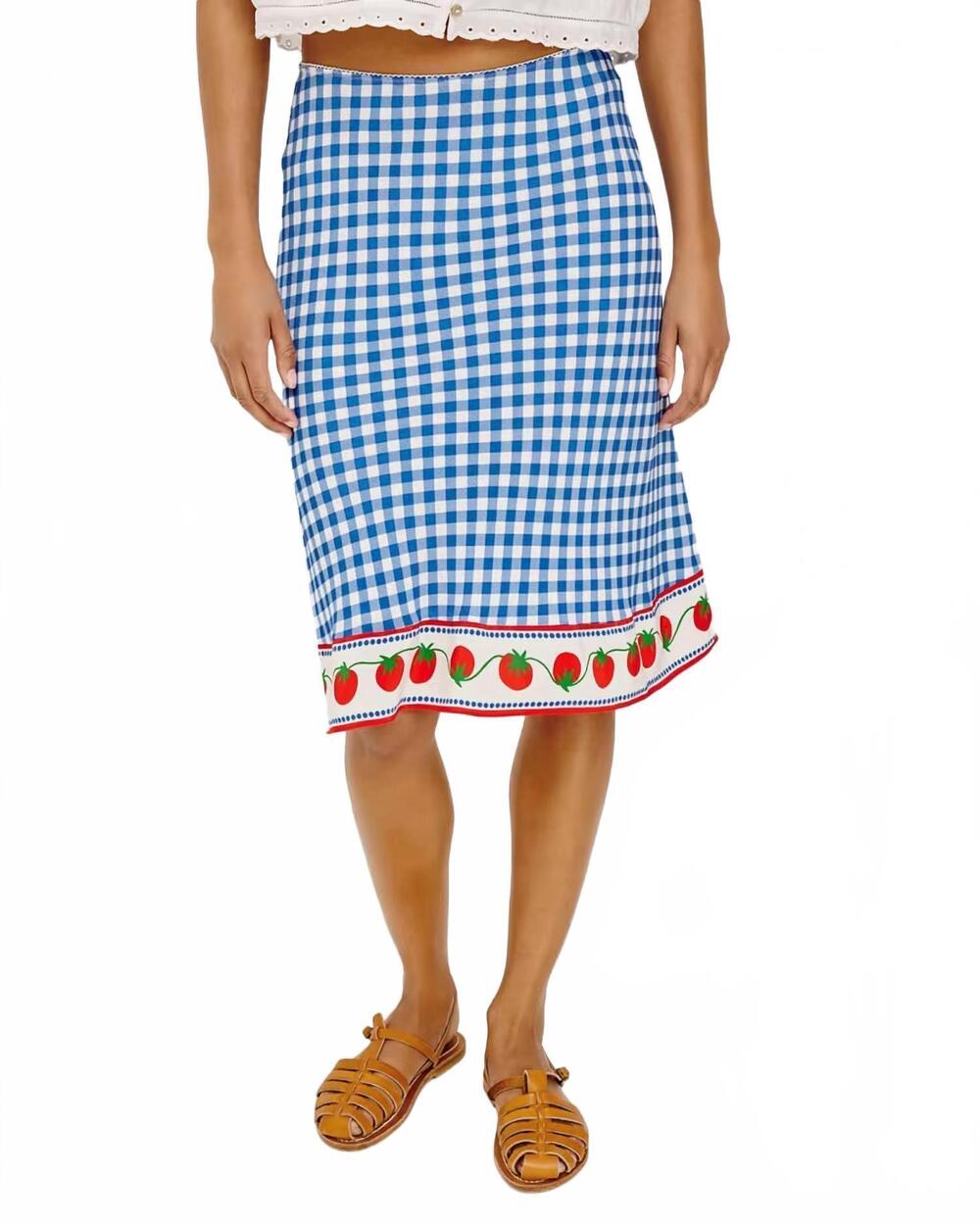 NEW RAILS grazia skirt in gingham tomatoes